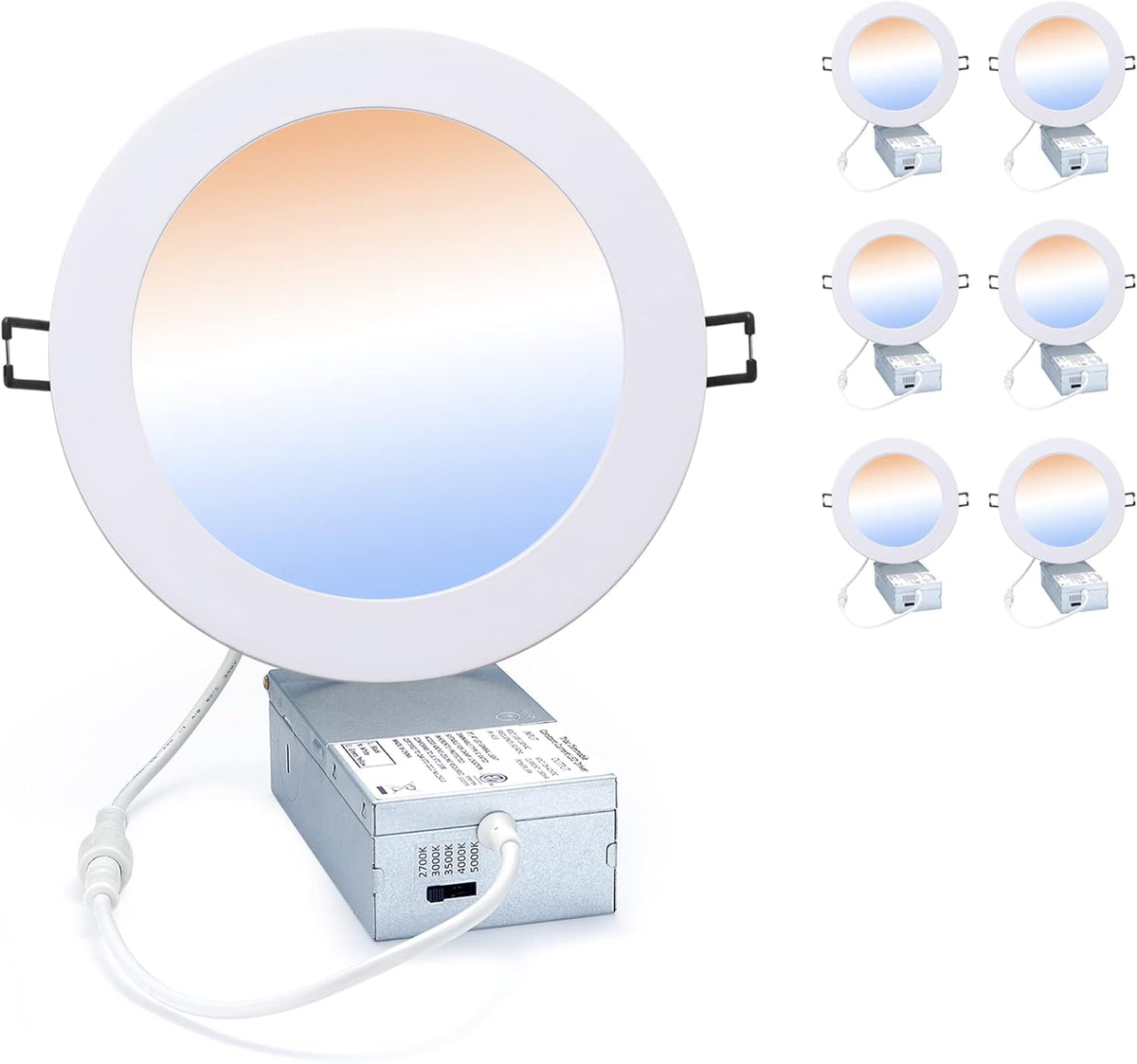 6 Pack Dimmable 12W Ultra-Thin Recessed Downlight with Junction Box B770