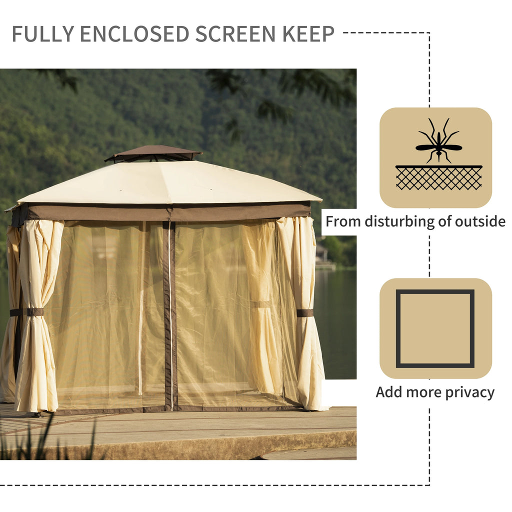 10' X 10' Outdoor Gazebo Tent with Metal Frame, khaki S170130