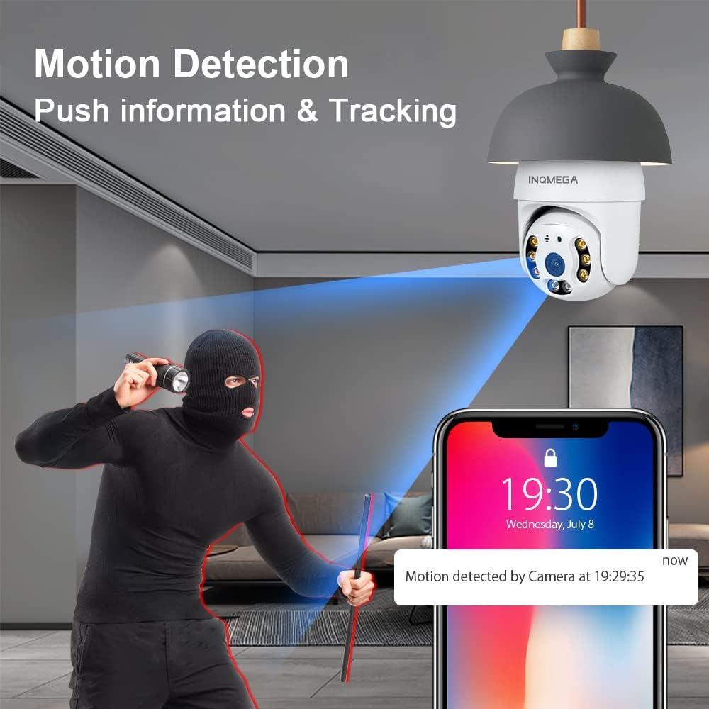 2K 3.0MP Light Bulb Camera with E27 Connector, Wireless PTZ Security Camera P5984