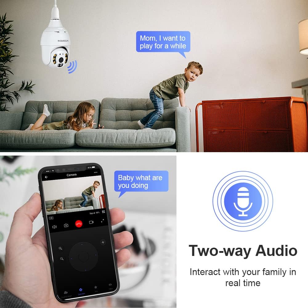 2K 3.0MP Light Bulb Camera with E27 Connector, Wireless PTZ Security Camera P5984