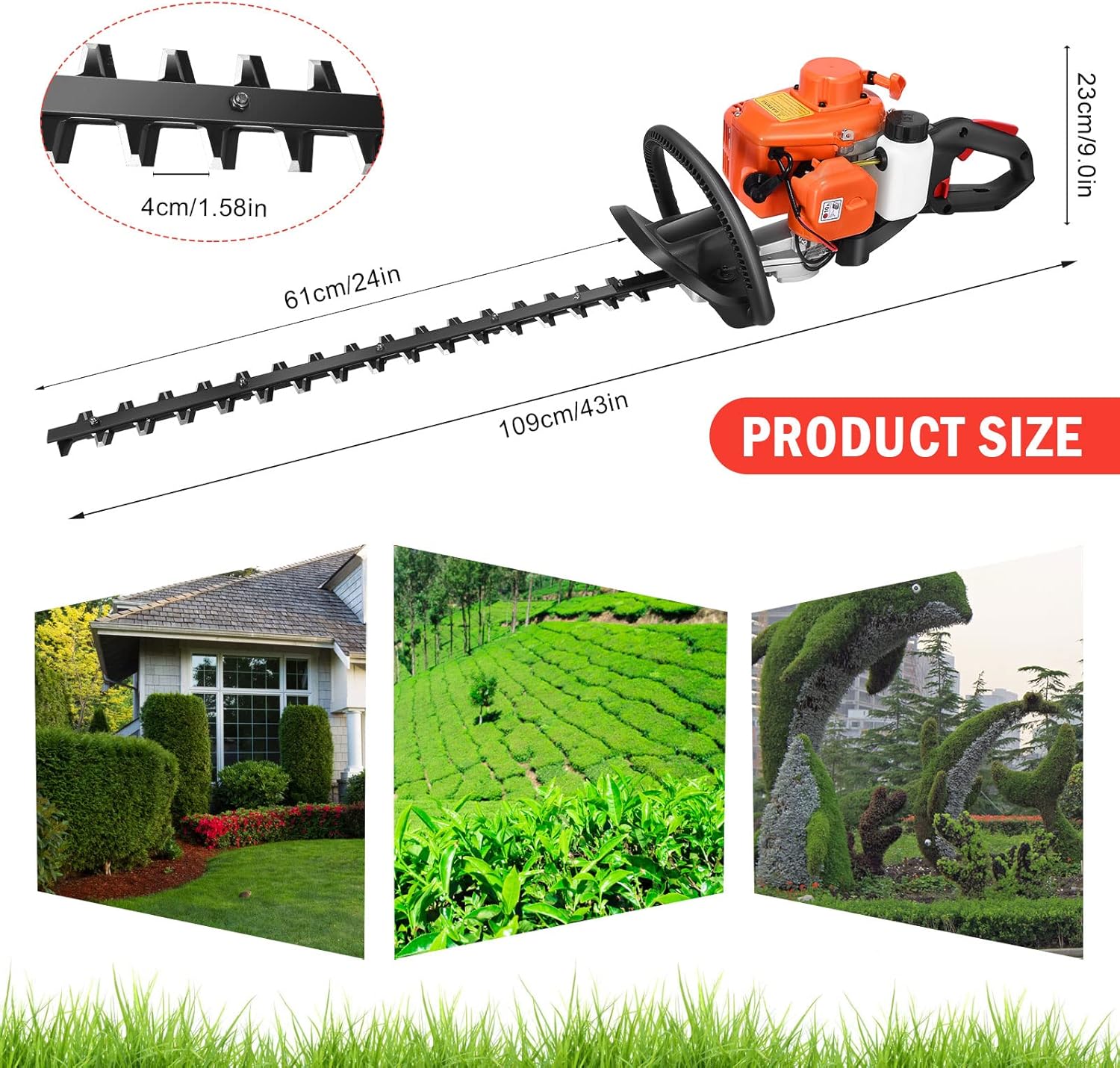 23.6cc Gas Hedge Trimmer 24" 2 Cycle Recoil Gasoline Trim Blade K330