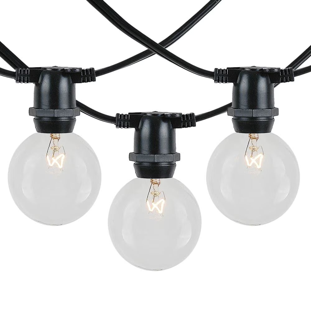 25' Clear Incandescent G50 Globe String Lights, Black Wire, 25 Sockets P299