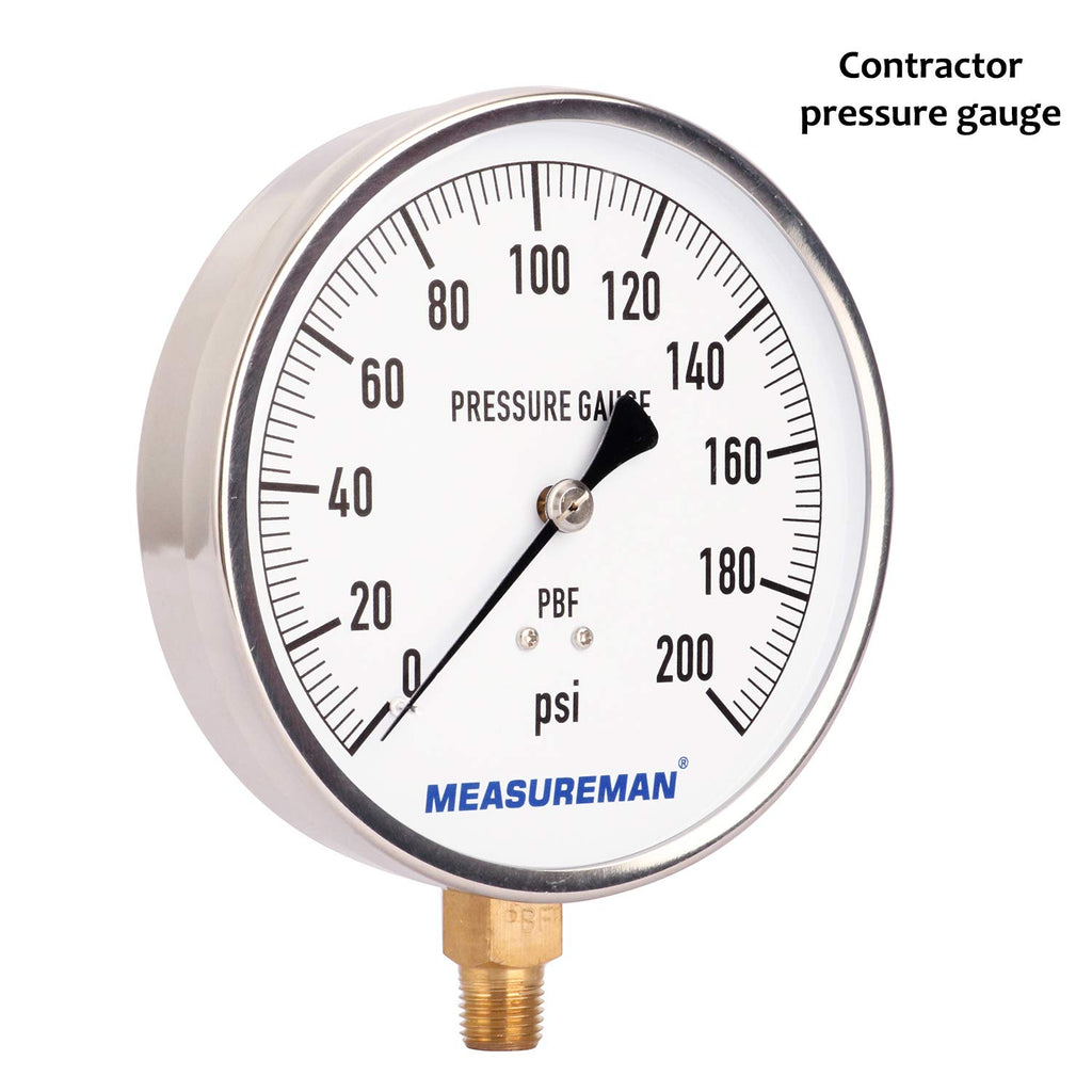 304 Stainless Steel Case Pressure Gauge, 0-200Psi, 4-1/2 Dial Size, Pack of 2 A539866