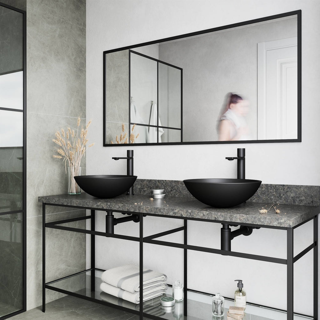Matte Black Vessel Bathroom Sink and Faucet Y81743