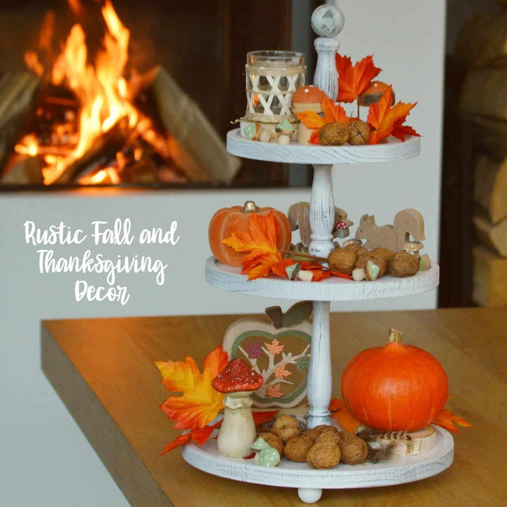 White Rustic 3 Tier Wood Tray N878814