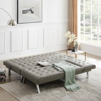 Gray Faux Leather Reversible Sleeper Sofa and Chaise S11414