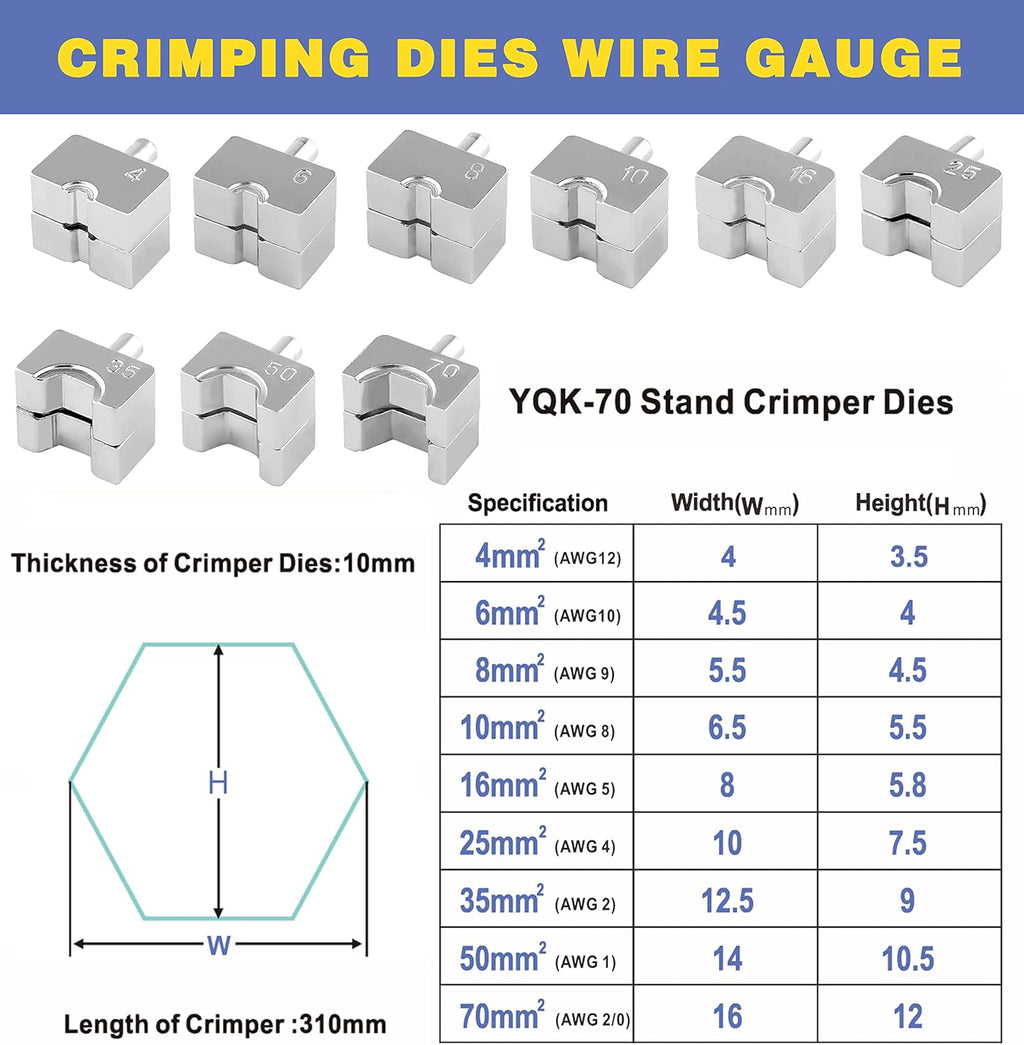 Hydraulic Battery Cable Lug Crimping Tool, AWG 12-2/0, 9 Pairs of Dies K5114