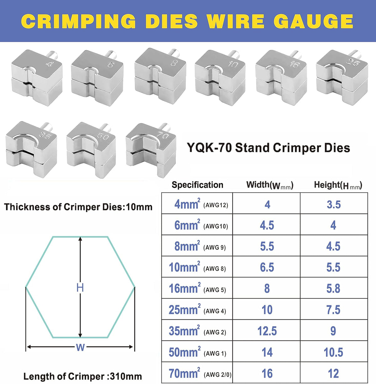 Hydraulic Battery Cable Lug Crimping Tool, AWG 12-2/0, 9 Pairs of Dies K5114