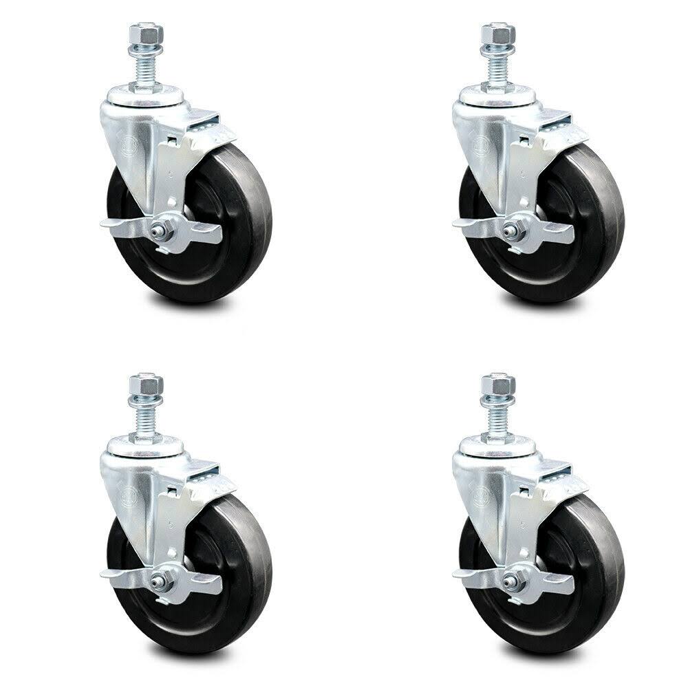 5 inch Hard Rubber Wheel Swivel Caster Set with Brake Q9018