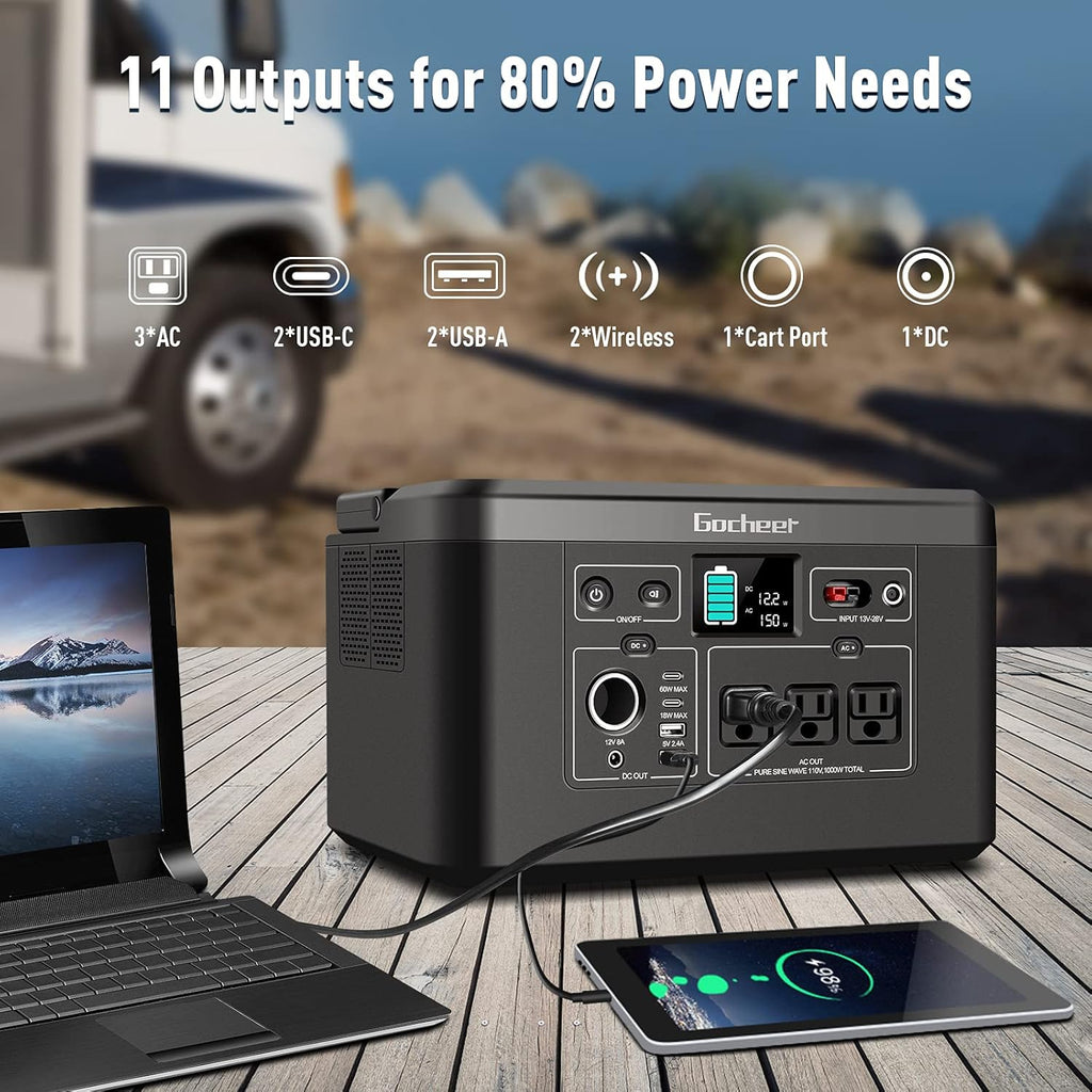1000W Portable Power Station 962Wh 260000mAh Solar Generator with 3x110V AC Outlets T727263