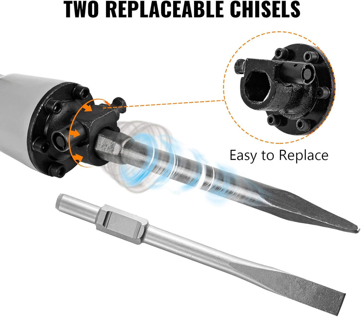 2200W Electric Demolition Hammer Concrete Breaker with Flat Chisel Bull Point Chisel D74700