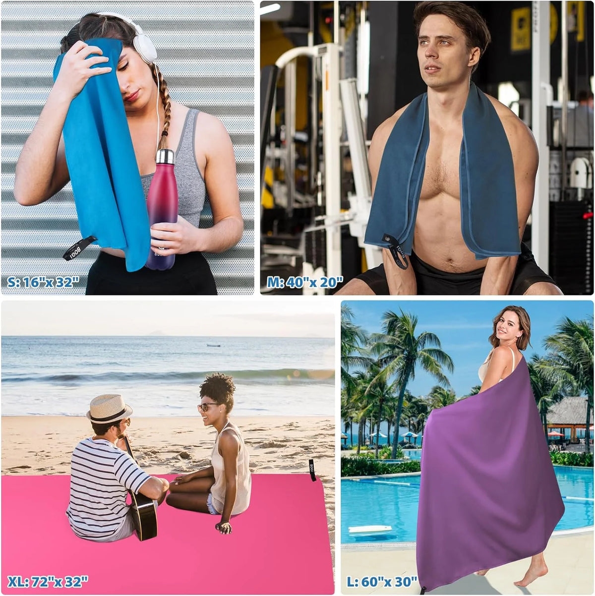 Grey Microfiber Travel Towel 2 Pcs 16''x32'' Q38083