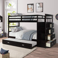 Grey Solid Wood Twin Over Twin Bunk Bed with Trundle and 4 Storage Drawers B411725