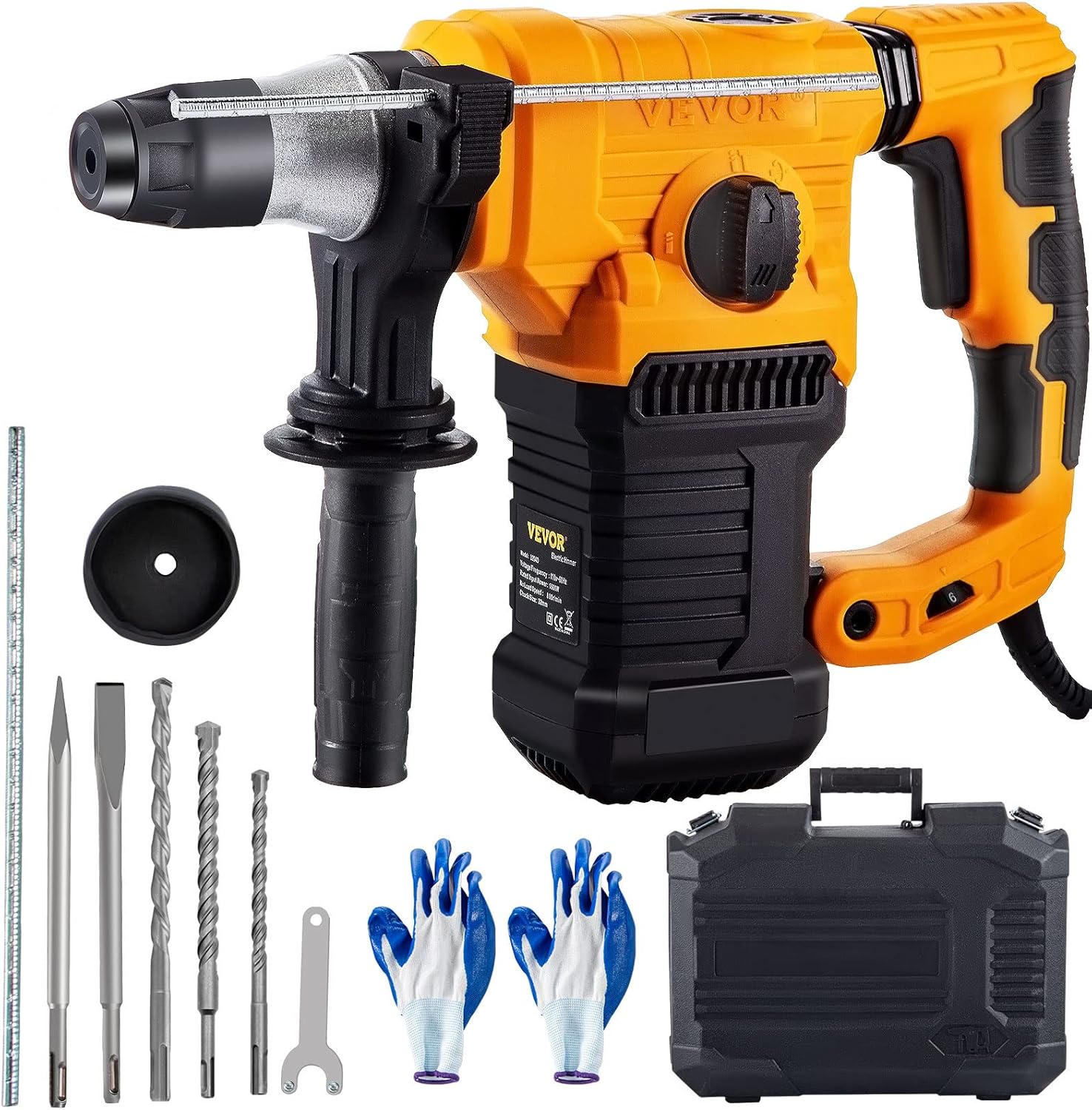 Rotary Hammer, 1 SDS-Plus Hammer Drill with 4 Functions, 9.5A 1050W Variable Speed 0-850RPM, Includes Chisels, Drill Bits and Case A142563
