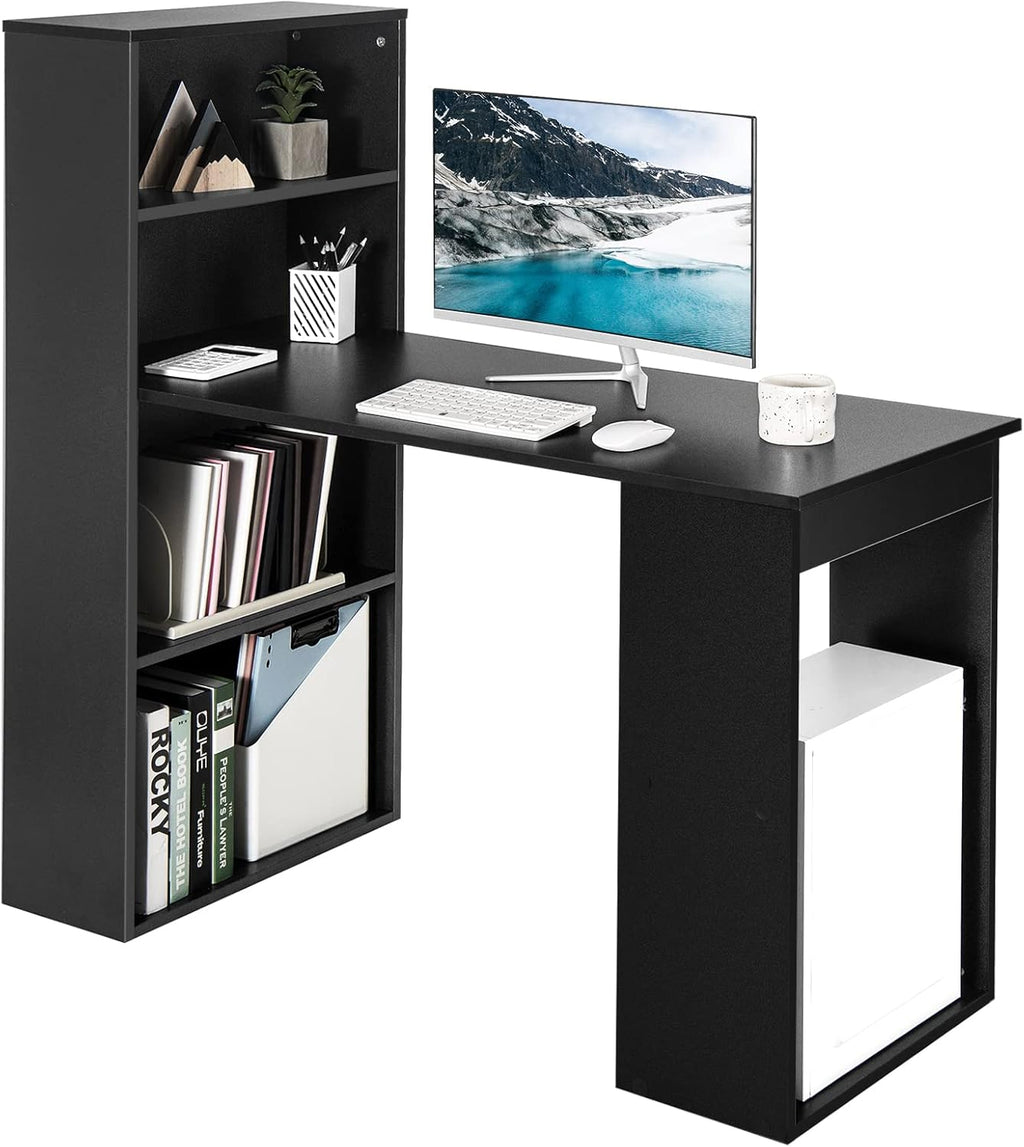 White Compact Computer Desk with Hutch & Bookcase U50804