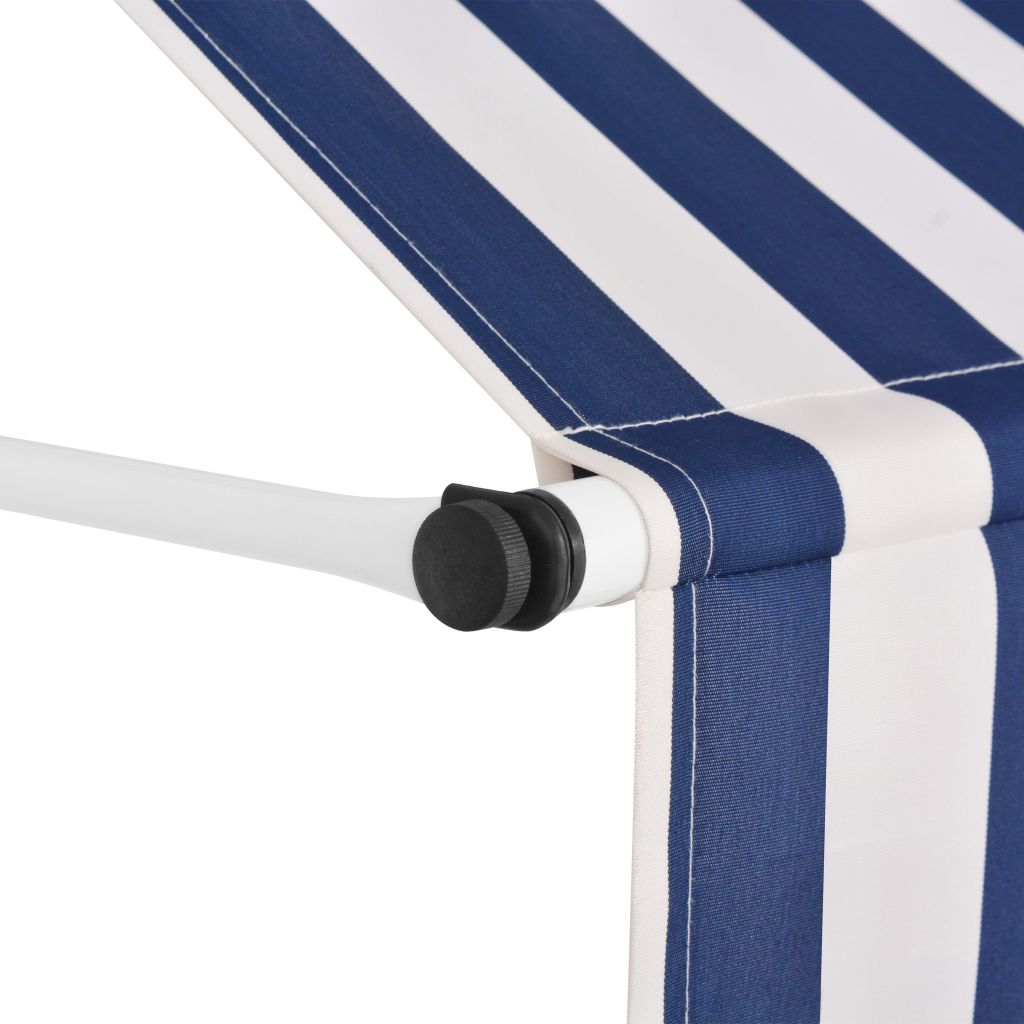 Manual Retractable Awning 137.8" Blue and White Stripes O744