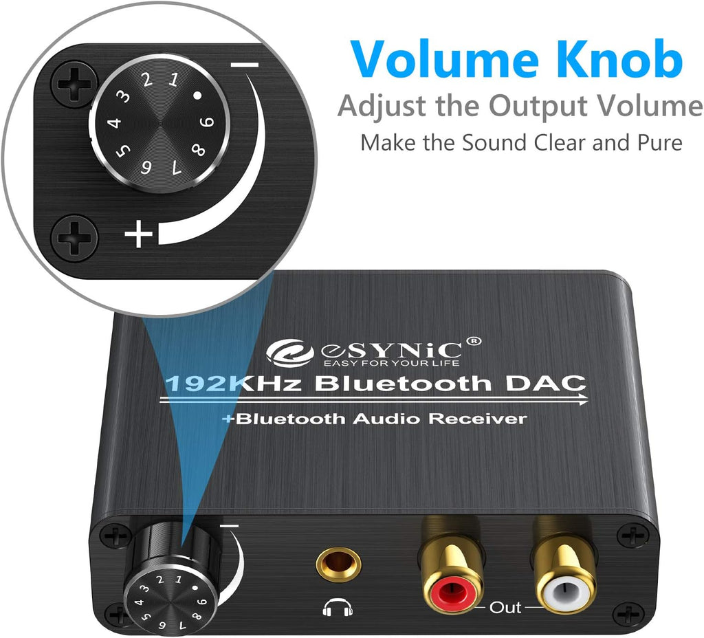 192kHz DAC Digital to Analog Audio Converter with Bluetooth 5.0 Receiver, Optical Coaxial Toslink, Stereo L/R RCA 3.5mm, Pack of 2 Z34125
