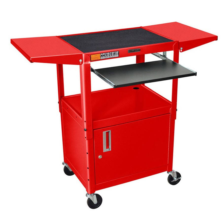 Blue Drop-Leaf Swivel Steel Utility Cart with Keyboard Shelf and Cabinet W140