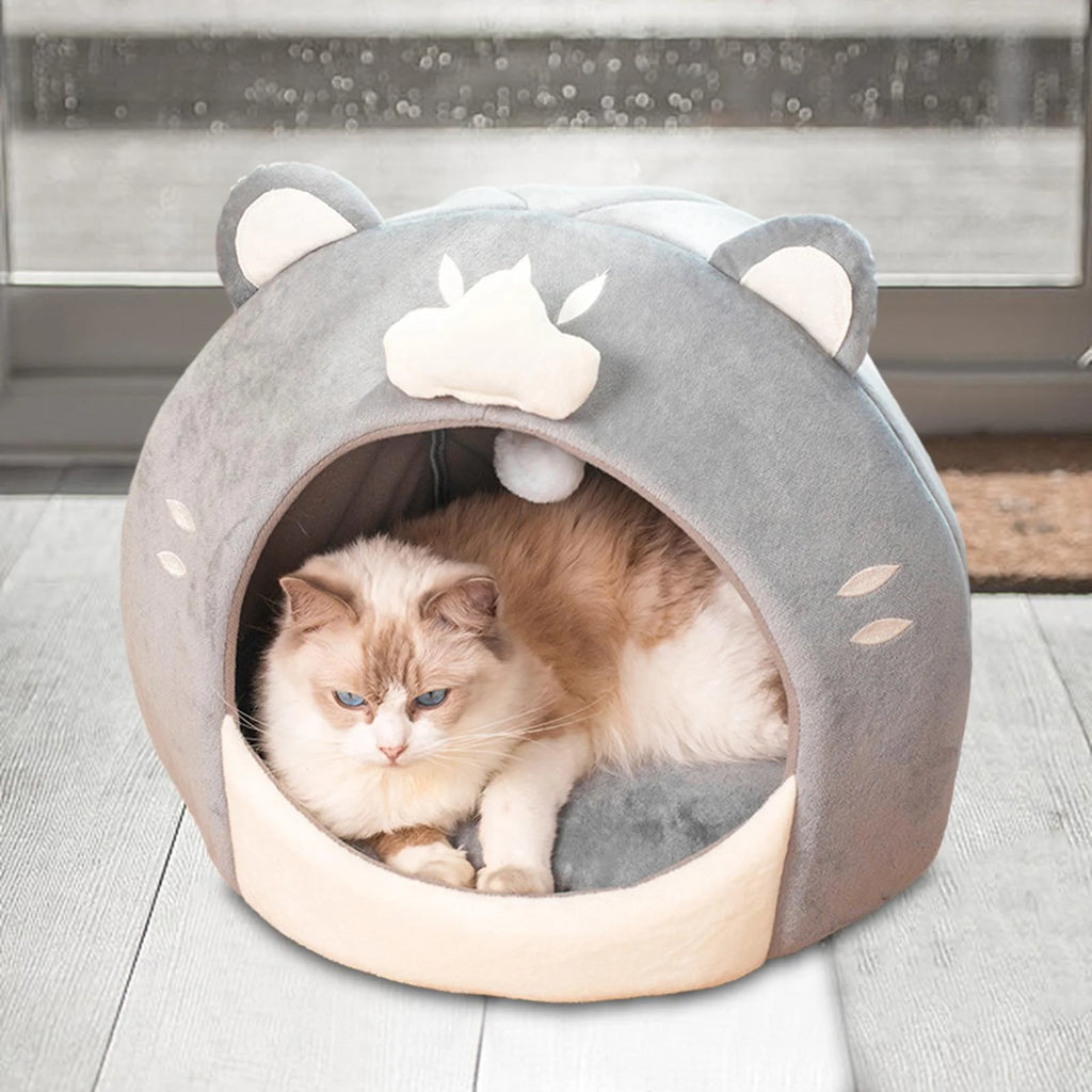Covered Cat Bed House Tent with Plush Ball Inner Cushion V8288