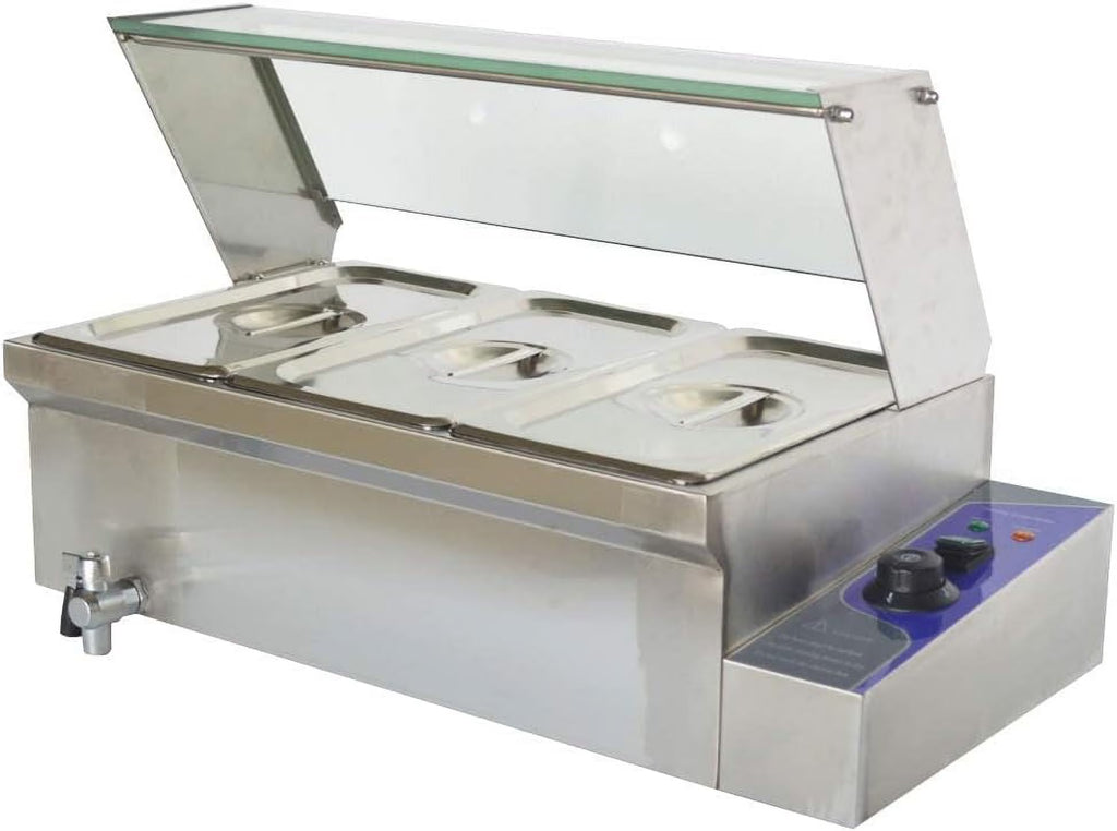 3 Pot Bain-Marie Buffet Steam Heater Food Warmer with Glass Shield Y828