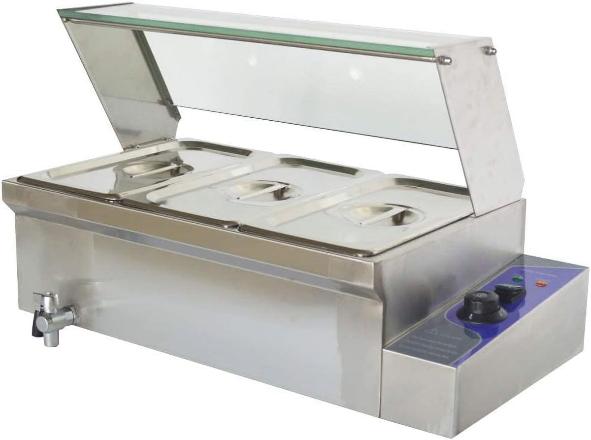 3 Pot Bain-Marie Buffet Steam Heater Food Warmer with Glass Shield Y828