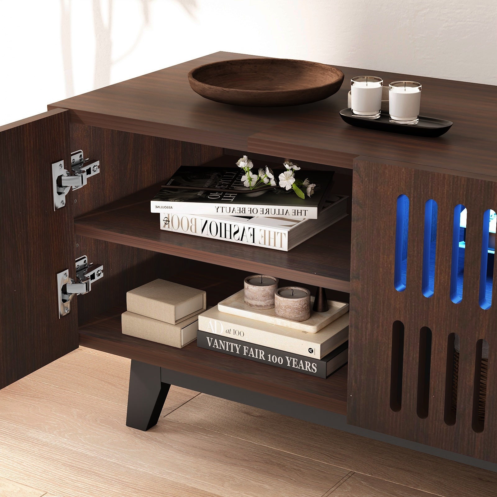 Brown 66 in TV Stand with Storage and LED Light V14270