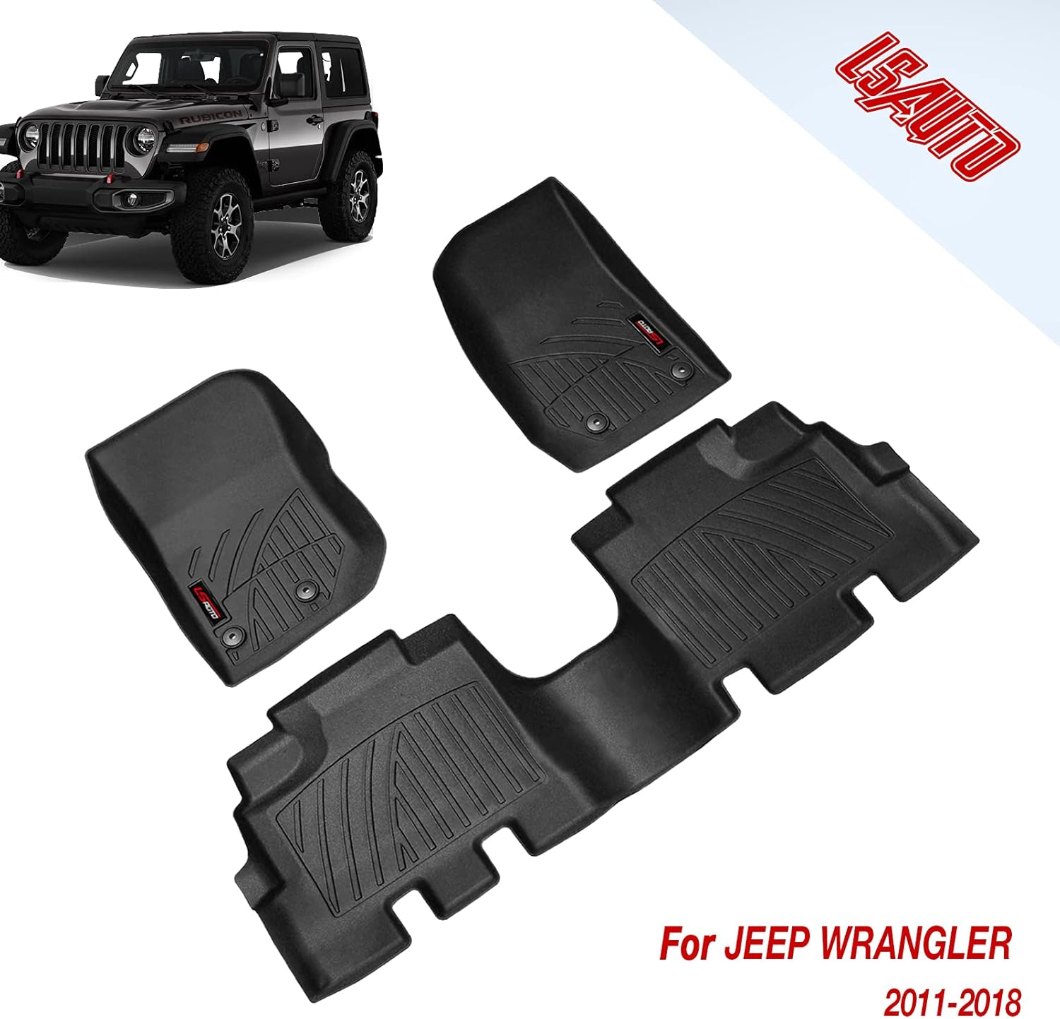 3D All Weather Black Floor Liners for Jeep Wrangler JK H1648