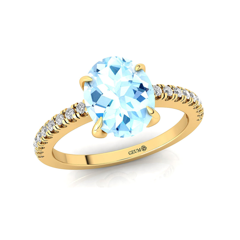 Aquamarine Diamond 14k Solid Gold Ring R37446