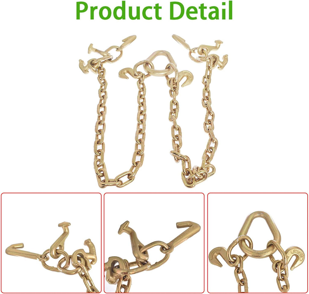 36,4700 LBS Chain V Bridle with RJT Hook Tow Truck Winch Cable Pull Wrecker Recovery Grab Pack of 2 K381993