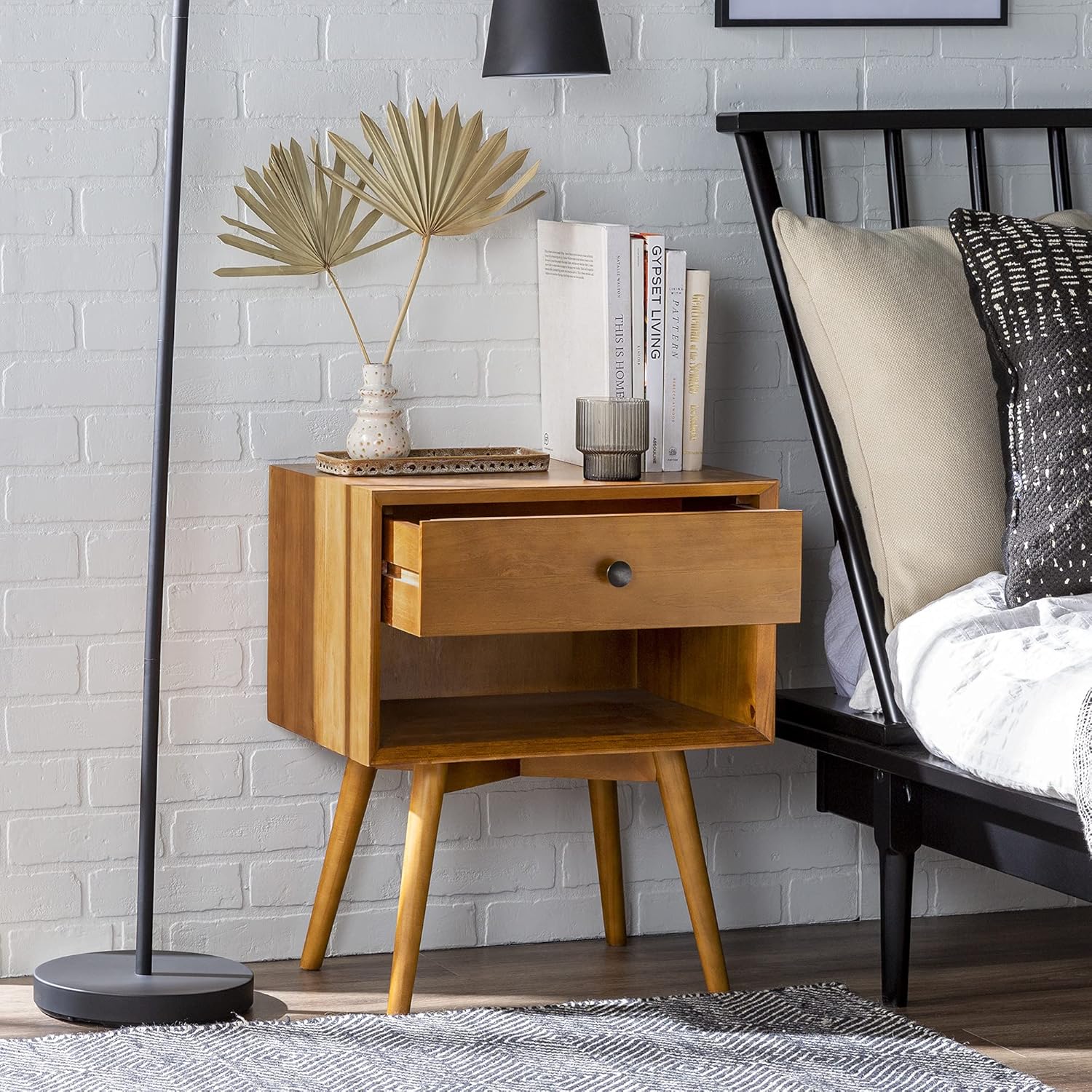 Caramel 2-Piece 1-Drawer Solid Wood Nightstand Set U938939