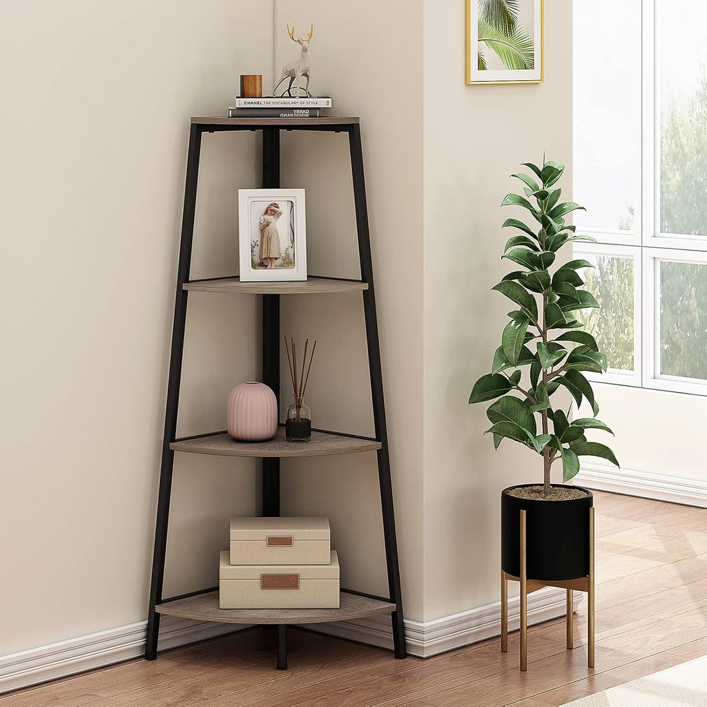 Grey 4 Shelves Corner Bookcase A84624