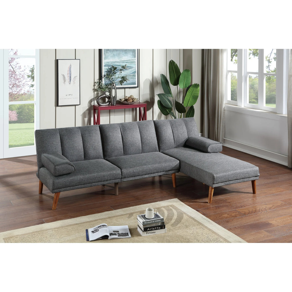 Blue Grey Polyfiber Adjustable Chaise Bed Solid Wood Legs Plush Couch T403425