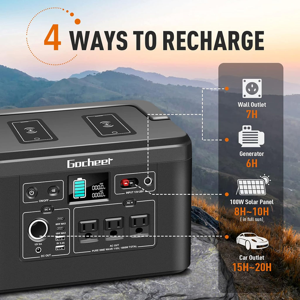 1000W Portable Power Station 962Wh 260000mAh Solar Generator with 3x110V AC Outlets T727263