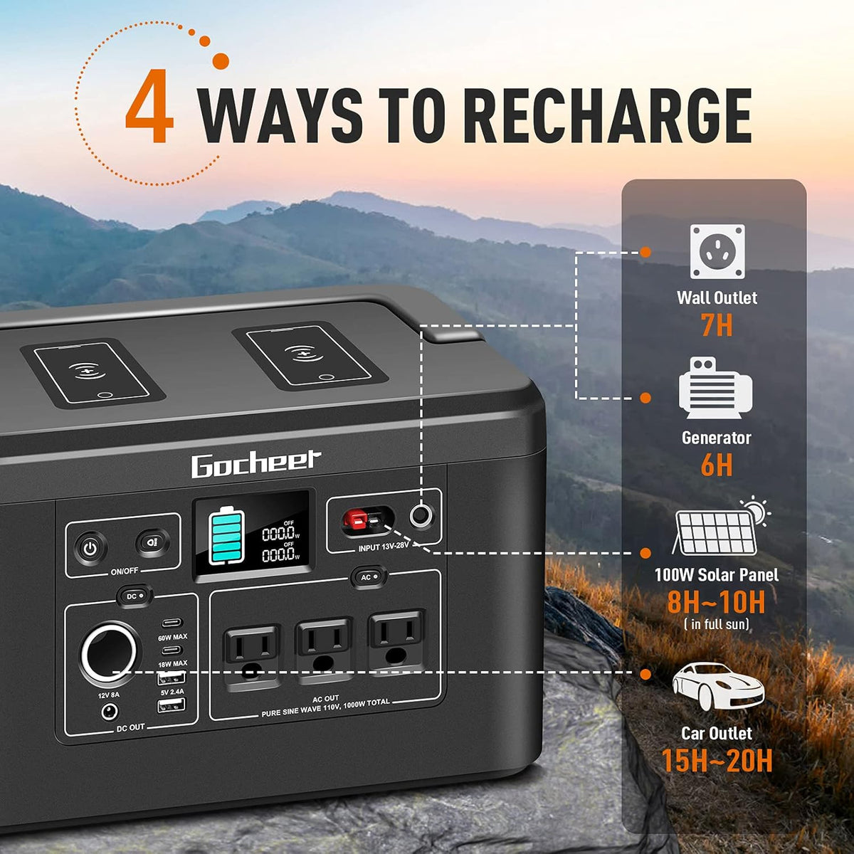 1000W Portable Power Station 962Wh 260000mAh Solar Generator with 3x110V AC Outlets T727263