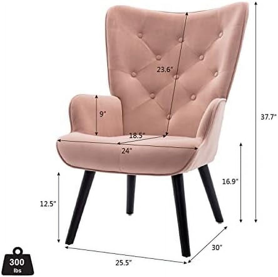 Yellow Velvet Upholstered Accent Chair with Arms and Solid Wood Legs O977715