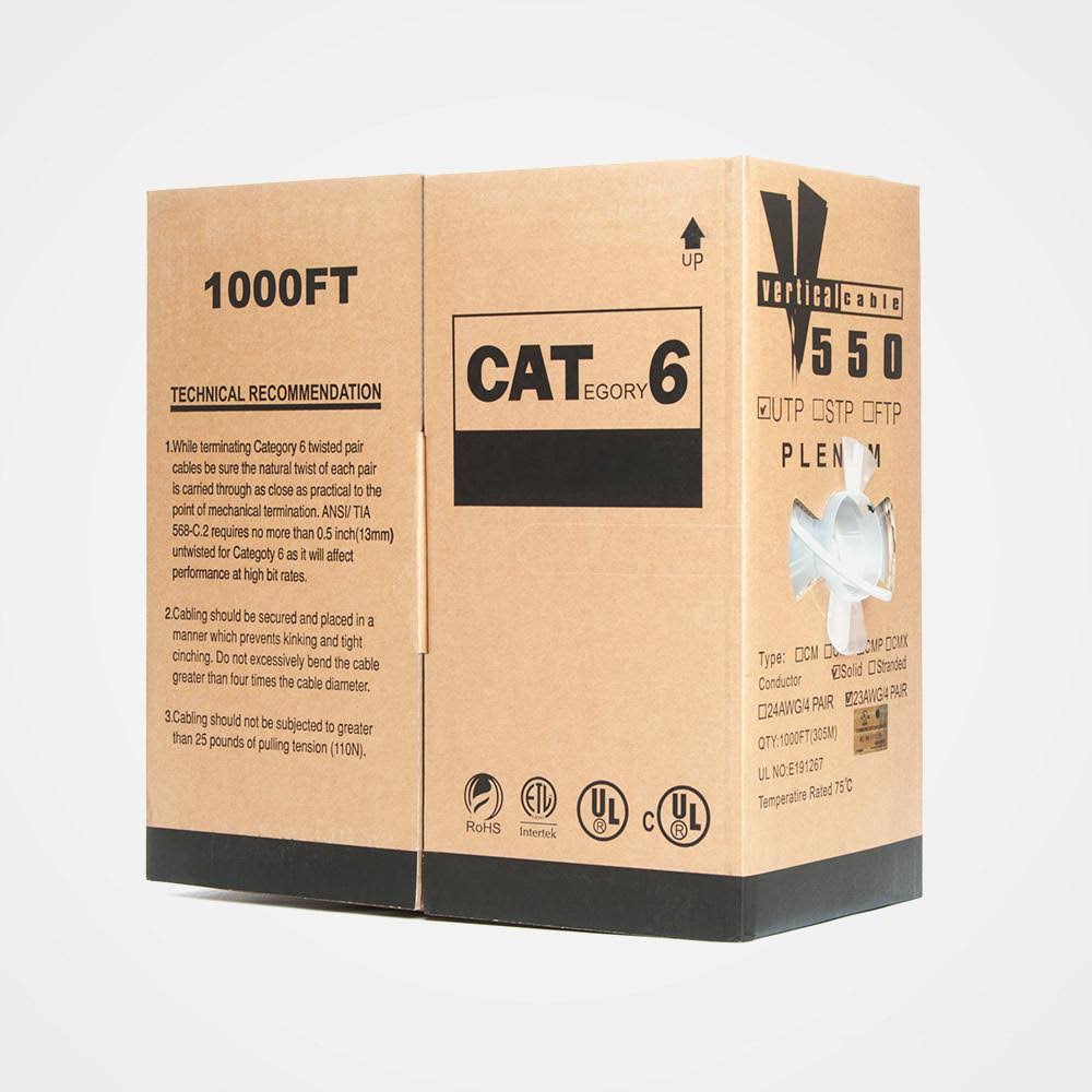 1000ft Solid Plenum Cat6 Cable 23AWG 550MHz CMP Gray B1629