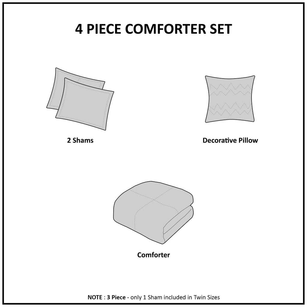 Twin/Twin XL 3-Piece Reversible Comforter Set with Decor Pillow F7129