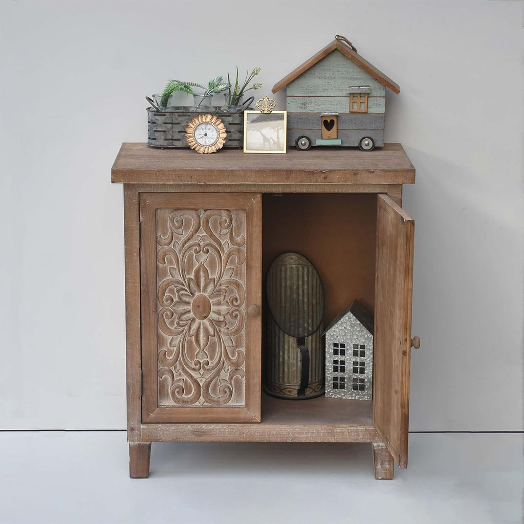 Solid Wood Storage Cabinet with Carved Doors R711