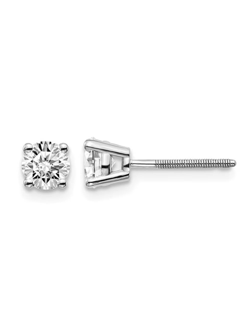 14K White Gold Diamond Solitaire Stud Earrings with Screwbacks R9768