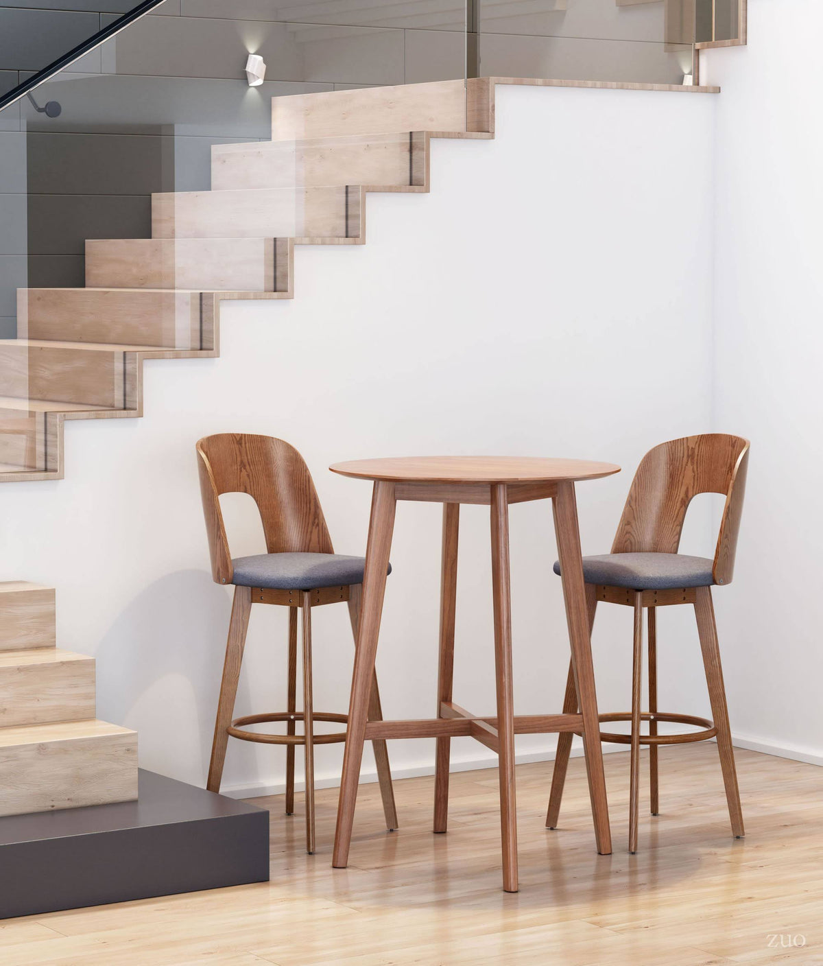 Walnut & Dark Gray Barstool (Set of 2) R978