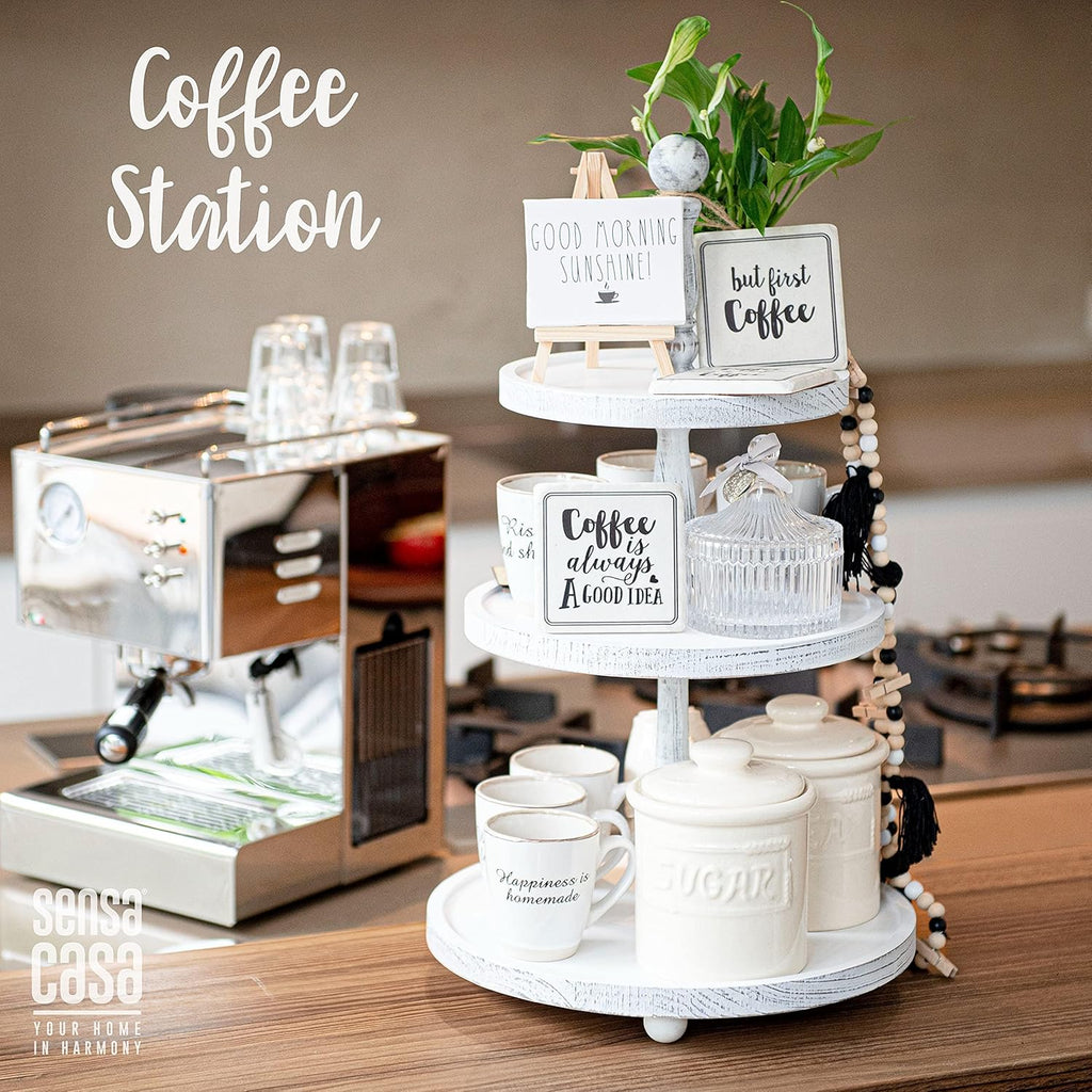 White Rustic 3 Tier Wood Tray N878814