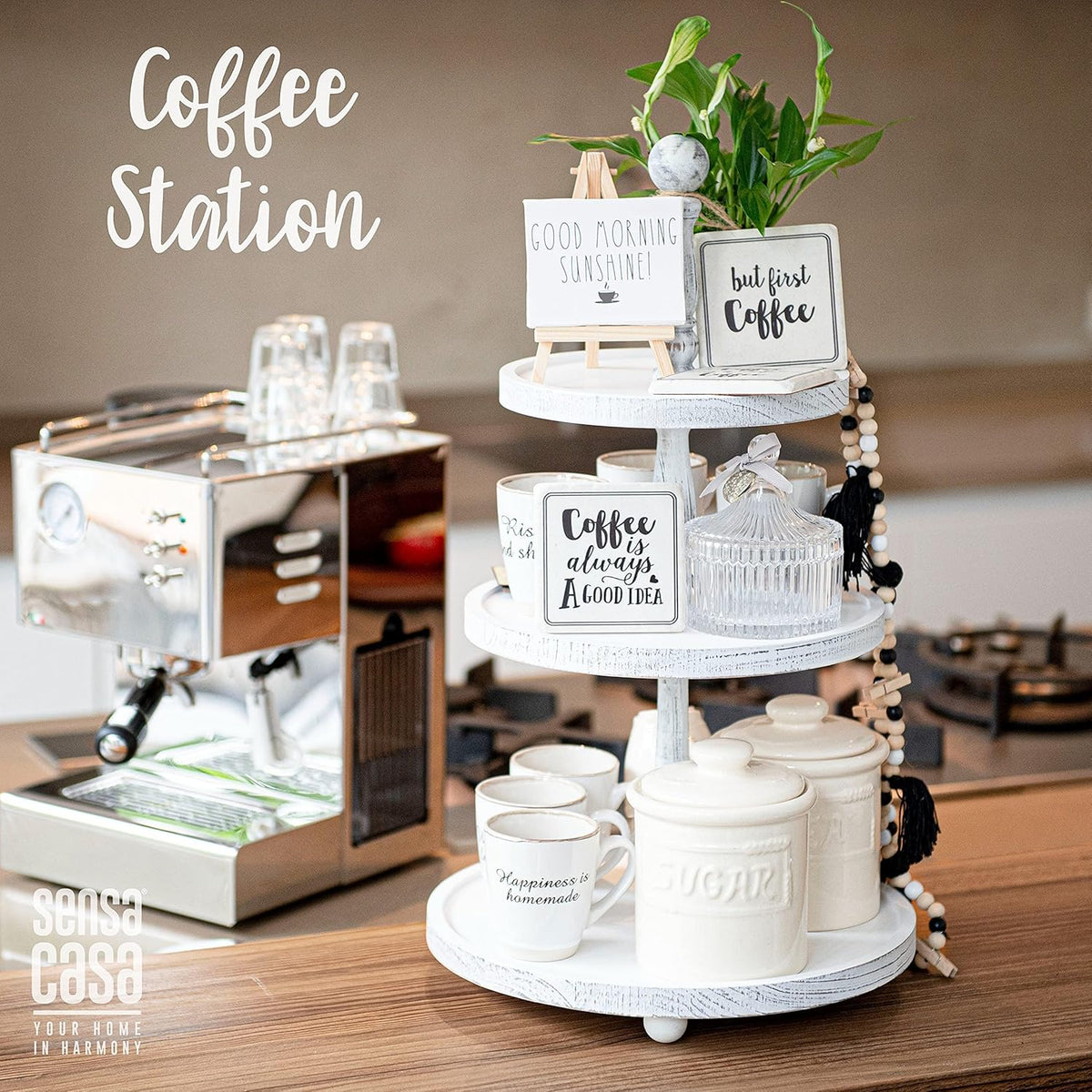 White Rustic 3 Tier Wood Tray N878814