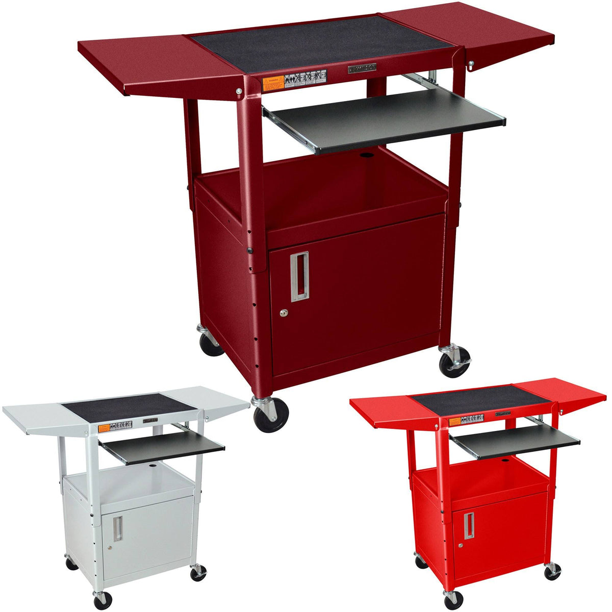 Blue Drop-Leaf Swivel Steel Utility Cart with Keyboard Shelf and Cabinet W140