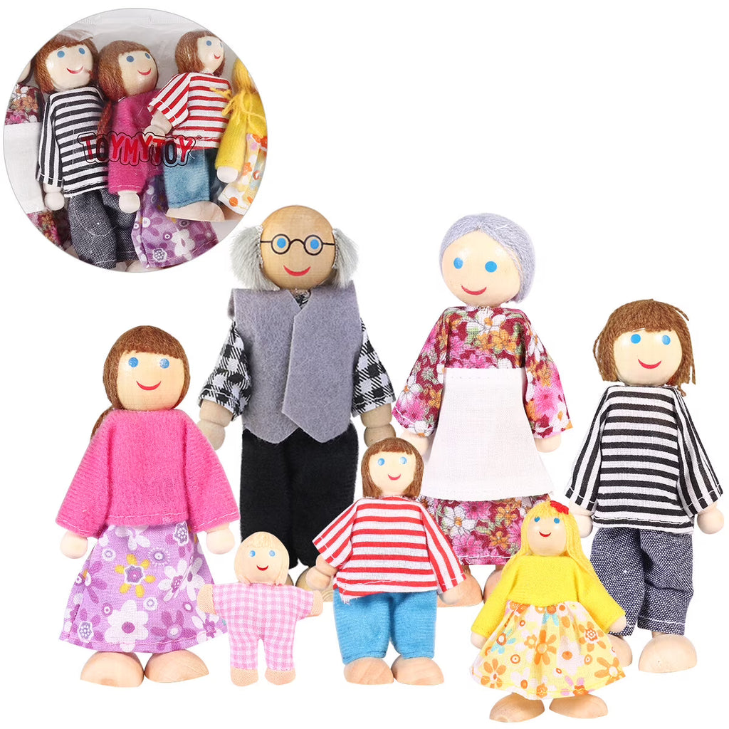 7 Pieces Wooden Dollhouse Family Set Mini People Figures B17113
