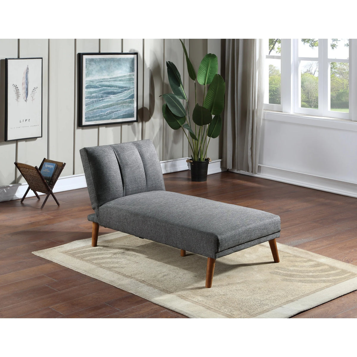 Blue Grey Polyfiber Adjustable Chaise Bed Solid Wood Legs Plush Couch T403425