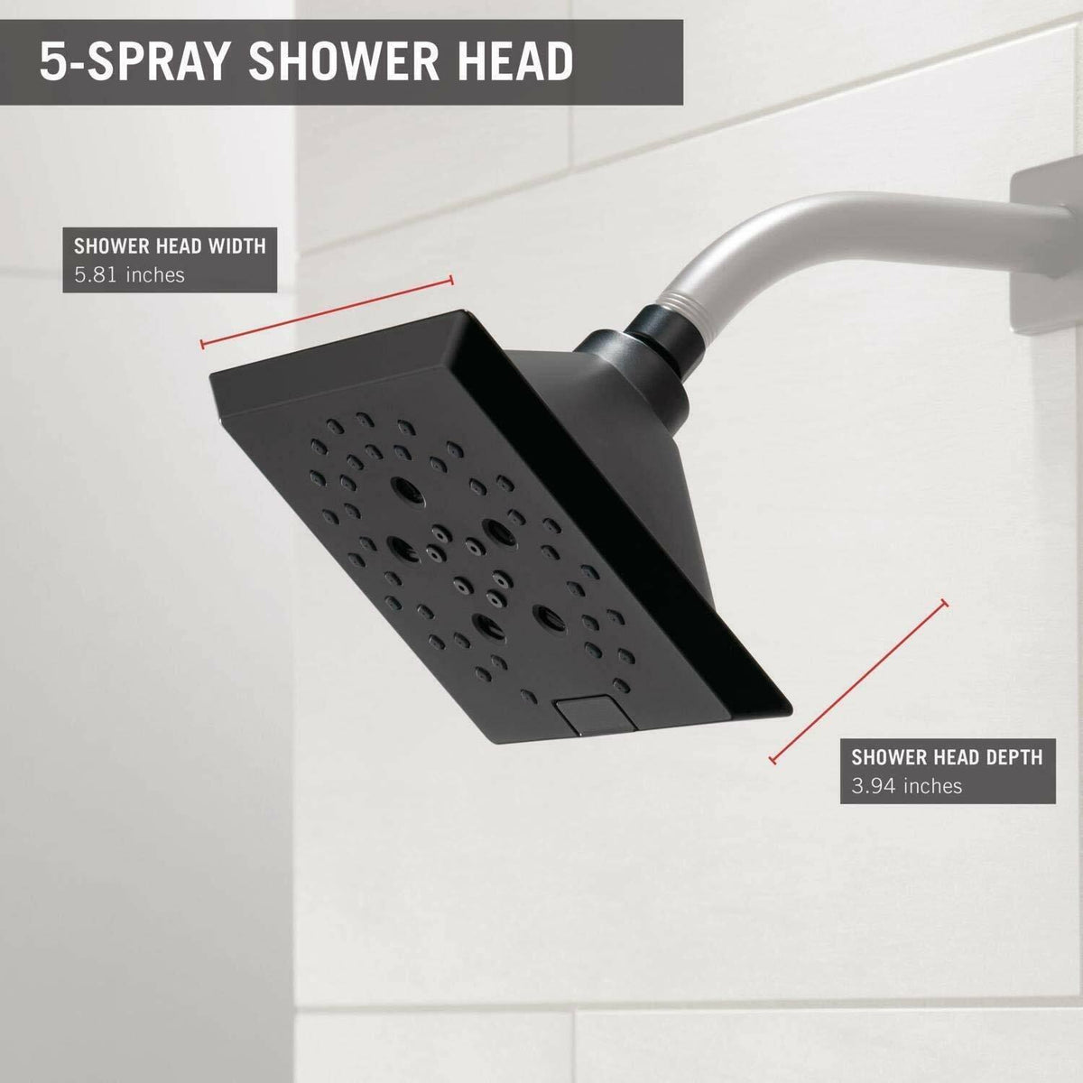 Matte Black 5-Setting Raincan Shower Head K300607