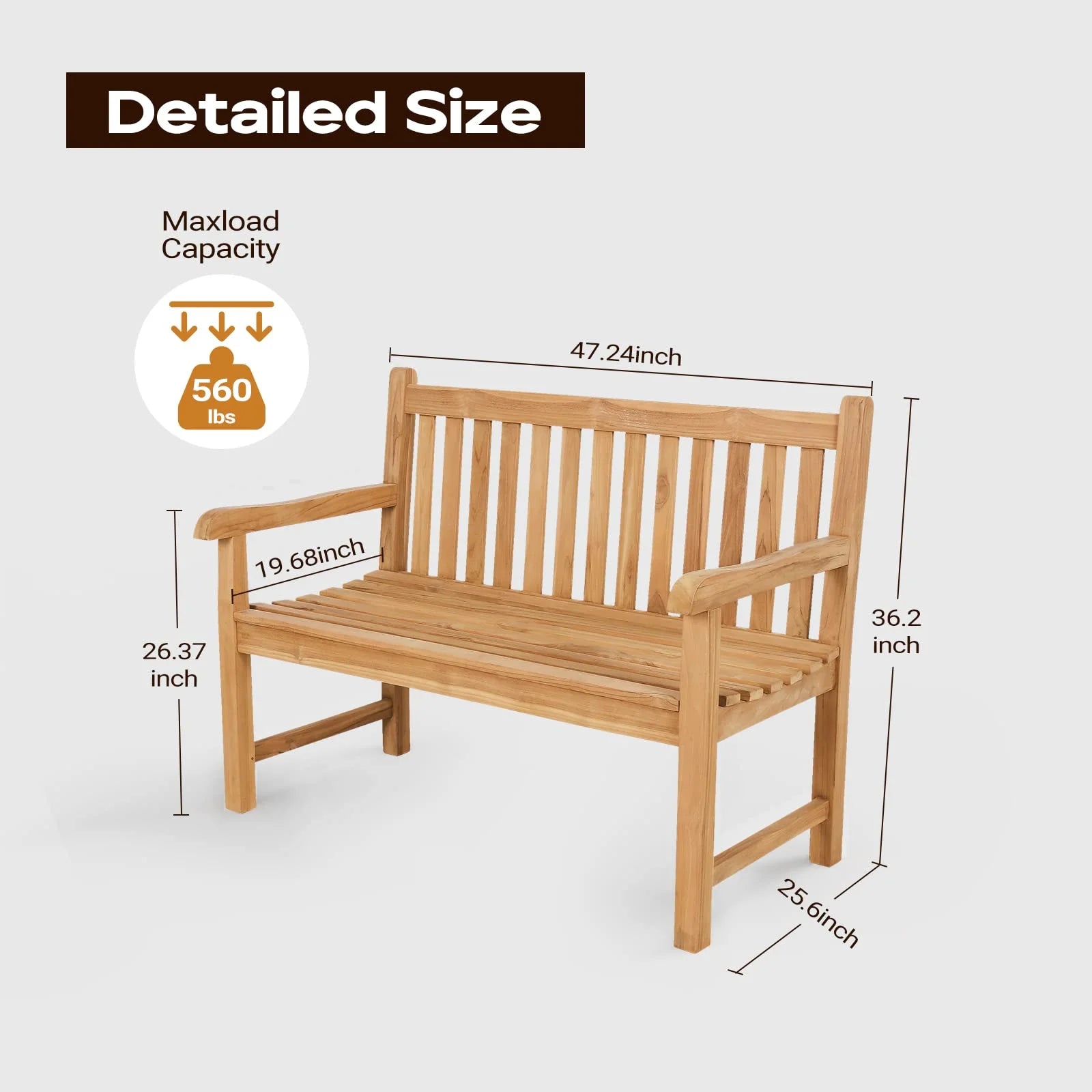 Teak Wooden Outdoor Garden Bench with Armrest D897035