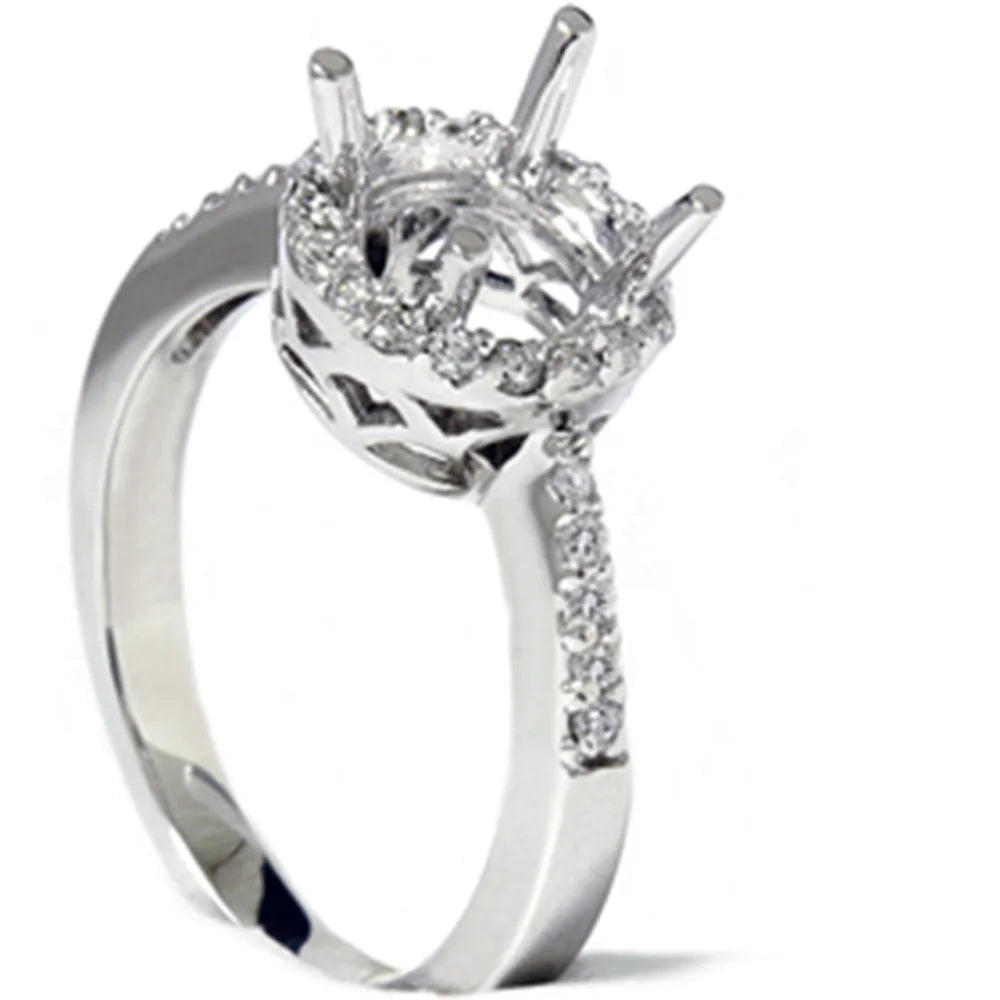 Vintage 14K Pave Diamond Halo Engagement Ring Mounting C9277