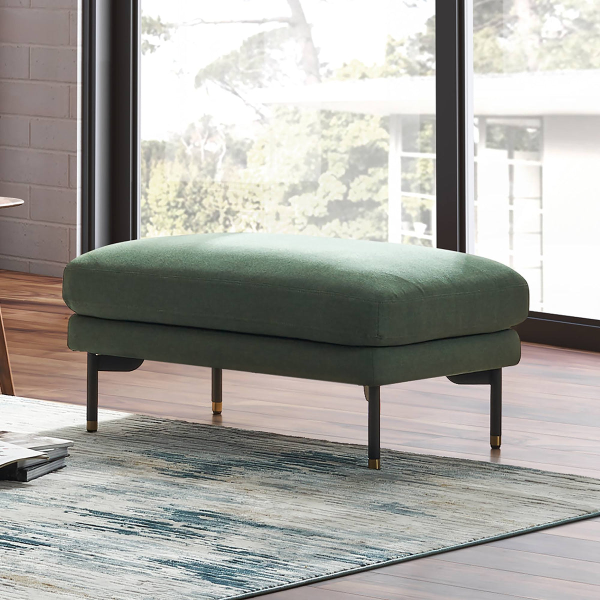 Matte Black Metal Legs Green Ottoman H9915