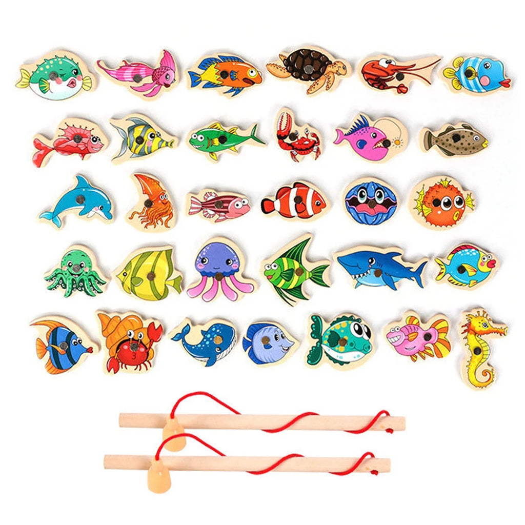 Magnetic Fishing Game Toys Set with Wooden Fish Rod W780066
